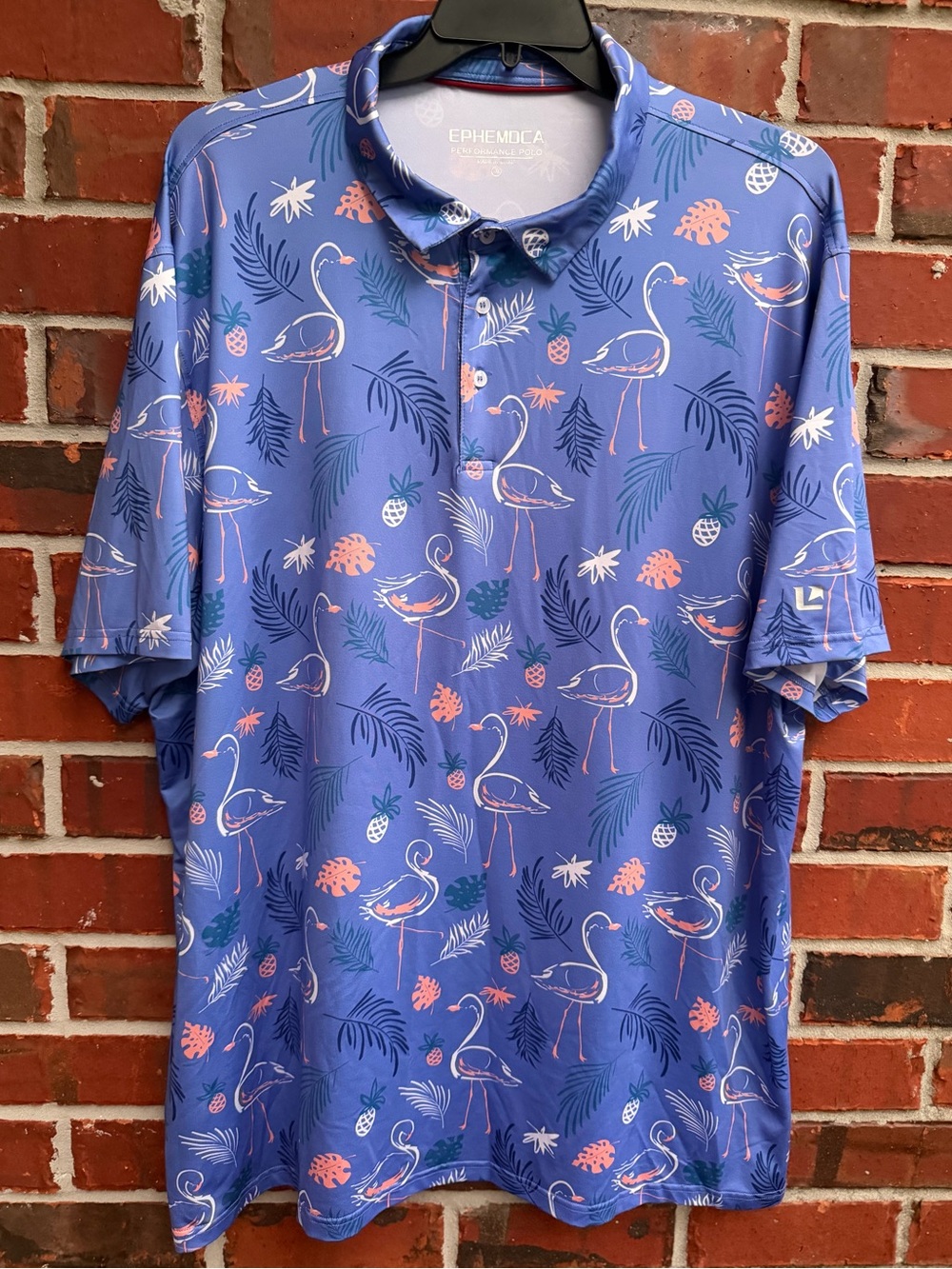 Ephemoca Men's 3XL Lavender & Pink Flamingo Print Performance Polo Golf Shirt P2